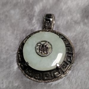 Vintage Genuine Jade925 Sterling Silver "Blessing" Pendant, Very Nice